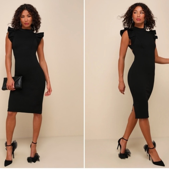 LULU's Wedding Sexy Date Night Cocktail Classy Bodycon Midi Dress NWOT - Picture 1 of 4